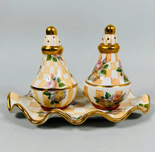 Mackenzie Childs Honeymoon Orange Marmalade Morning Glory Salt & Pepper W/ Tray