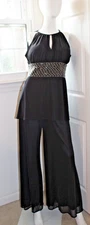 Dressbarn Collection Formal Black Jeweled Top & Wide Pants w/ elastic waist Set