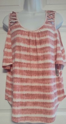 ABSOLUTELY FAMOUS Pink Striped Cold Shoulder Top Women's Size XL