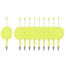10Pcs Fluffy Beadable Pens, Plastic Bead Pen for DIY Beads, Candy Yellow
