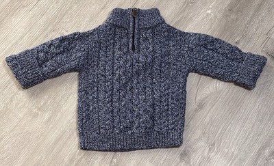 The Woollen Market Ireland Kids Merino Wool Sweater 1/4 Zip Blue Size 1-2 Yrs