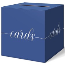 Navy Blue Graduation Card Box Silver Foil Gift Case For Wedding Birthday