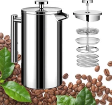 Small Stainless Steel French Press Coffee Maker 21Oz(3 Cups), Double Wall Insula