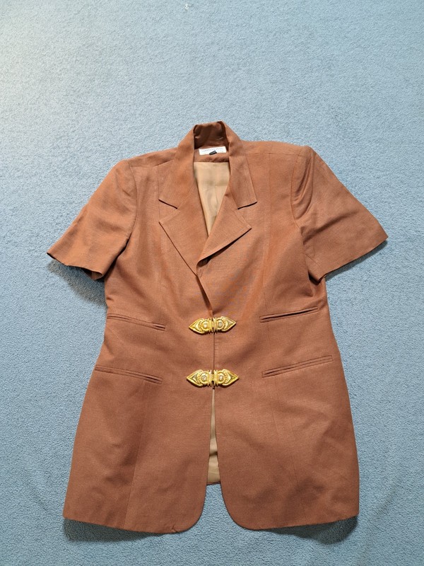 Lorina La Zinni Short-Sleeved Blazer Jacket Womens Size 12 Brown Lined