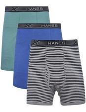 Hanes Men's 3-Pack Tagless 100 Cotton Boxer Briefs 4X-Large Big, Blue/Green