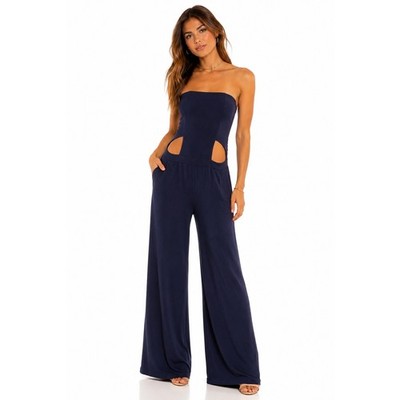 Tobi Strapless Wide Leg Jumpsuit in Navy Blue NWT Size Large