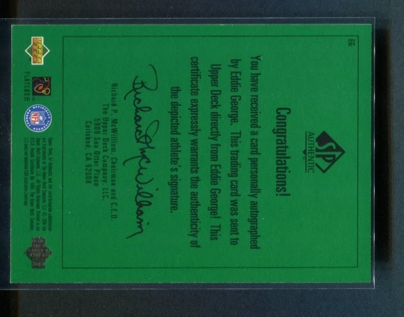 1998 Upper Deck SP Authentic Eddie George Auto #EG Oilers - Image 2 of 2