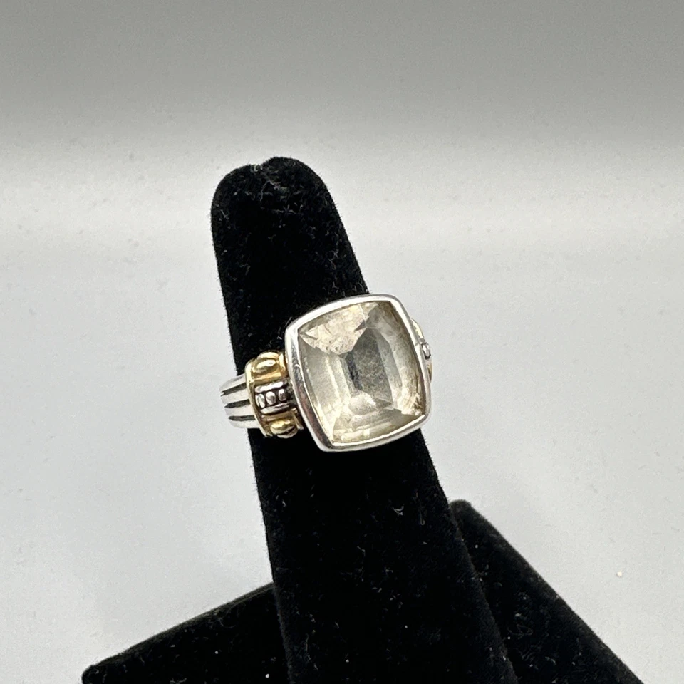 Anillo Lagos Caviar 925 y 18k Topacio Blanco Piedras Talla 5 10.1 Gramos Foto 2 de 4