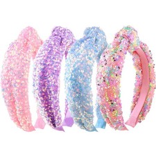 Knotted Headbands for Girls Women, 4Pcs Glitter Sequins Rainbow Headbands Gir...