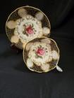 Vtg Rare  Paragon Cup&Saucer Black & Gold Gilt,  Pink Rose Centers Excellent  — photo 1