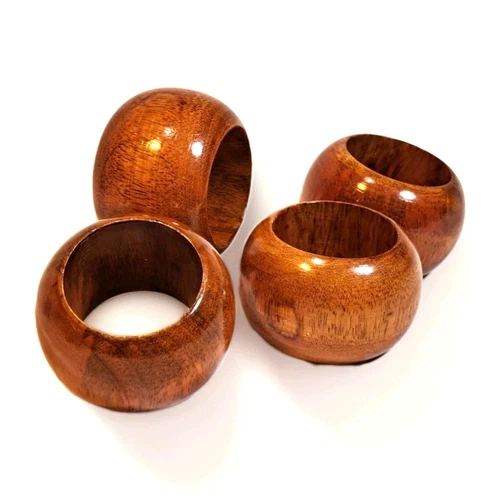 Vintage Wooden Napkin Rings Set of 4 Rounded Boho