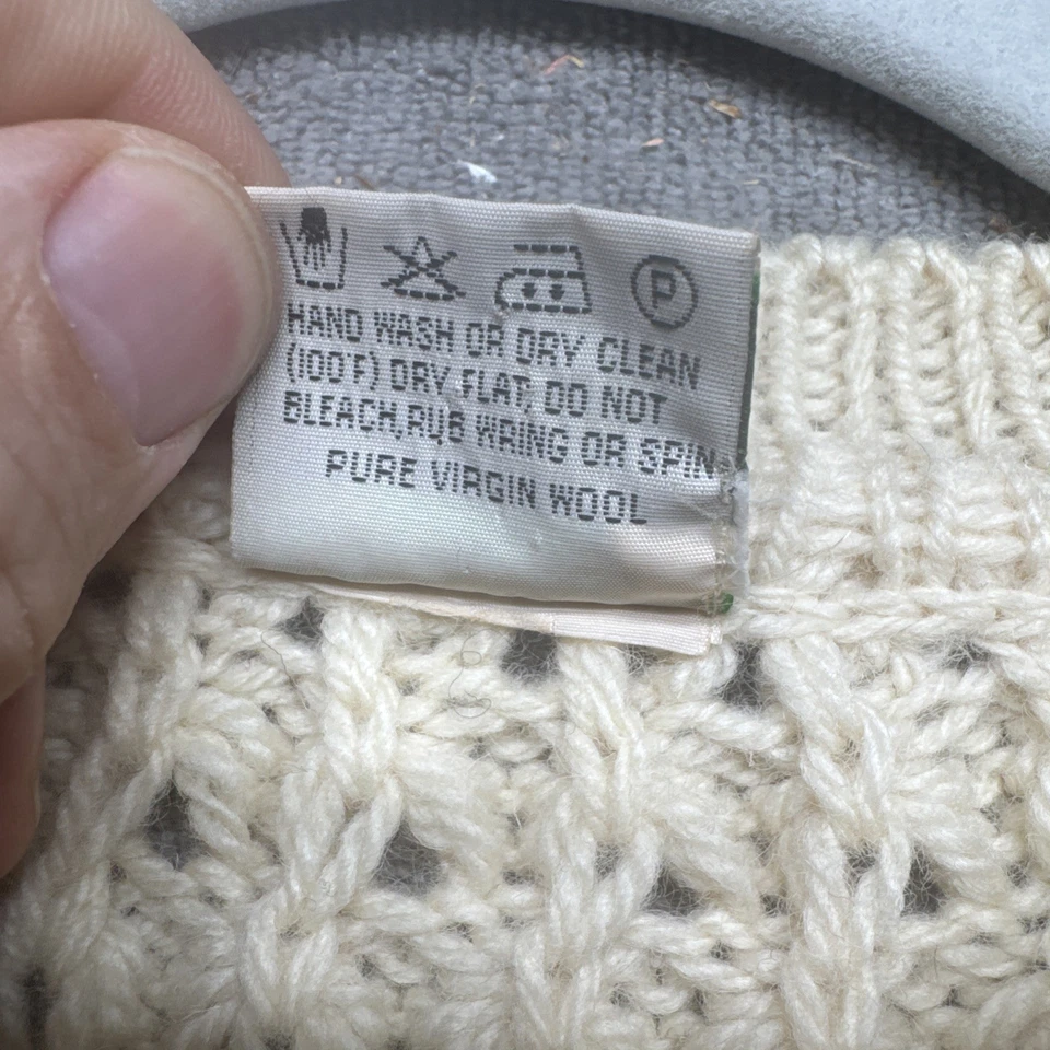 LL Bean Hombre Pequeño Hecho en Irlanda Lana Pescador Cárdigan Suéter Marfil Foto 4 de 4