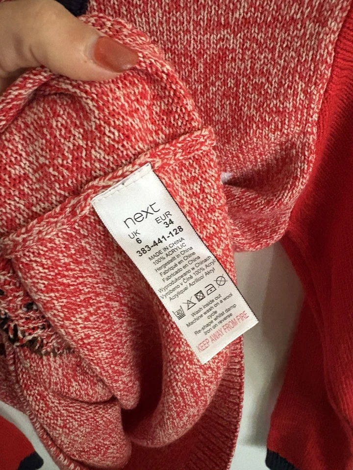 Ladies Next Christmas Jumper Size 6 Knitted Red North Pole 3D Nose VGC - Image 4 of 4