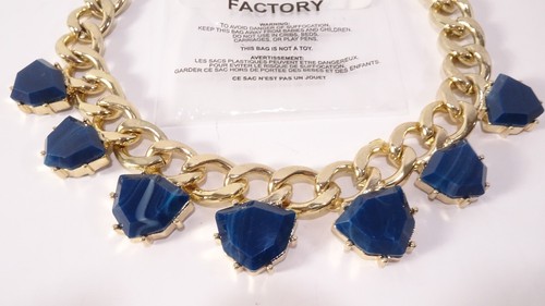 J.Crew Women's Blue Stone Gold Link Short Necklace NIB 89 - Picture 3 of 9