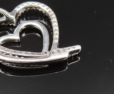 PSーLOVE 925 Silver Vintage Genuine Diamonds Double Open Love Heart Pendant