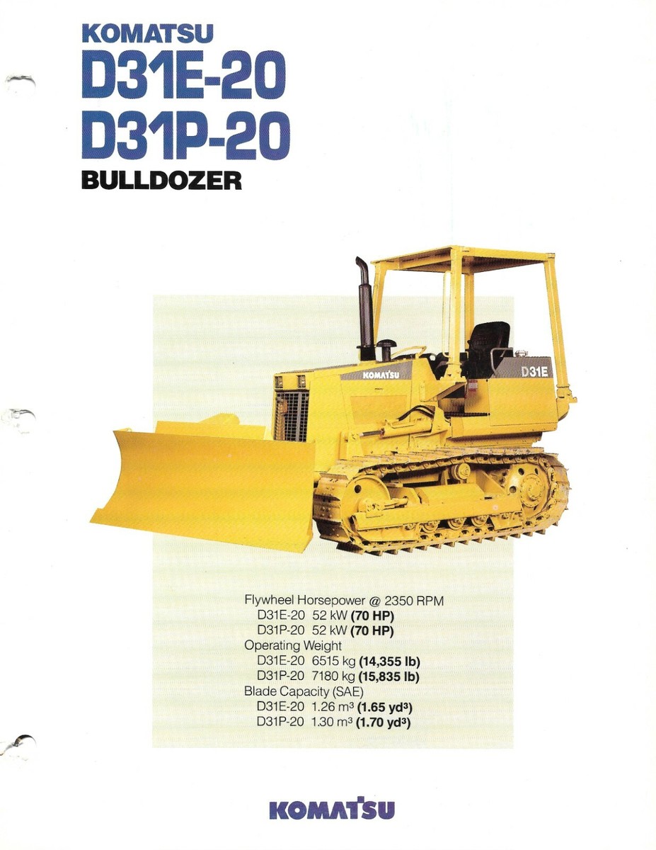 Equipment Brochure - Komatsu - D31E-20 D31P-20 - Bulldozer - c1992