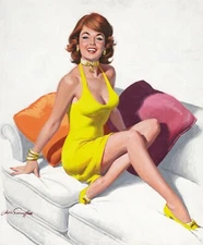Arthur Sarnoff : Redhead in Yellow Dress, Feet on Couch : Archival Art Print