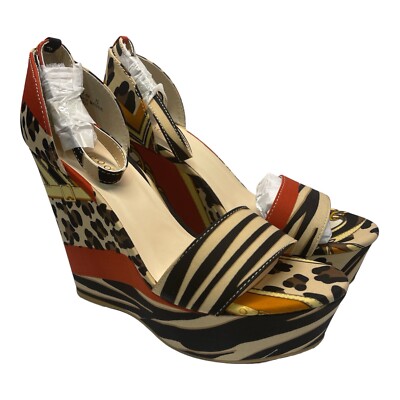 Bamboo Women s Size 7.5 Wedge Shoe Heel 4.5  Multi Color & Print Shoe
