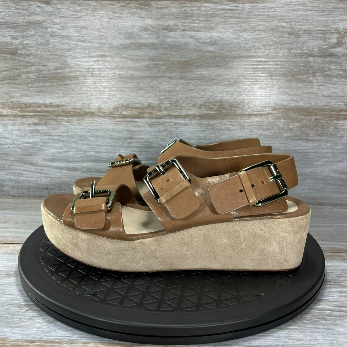 Michael Kors Womens Zoe 2 Bands Tan Strappy Buckle Platform  display picture 1
