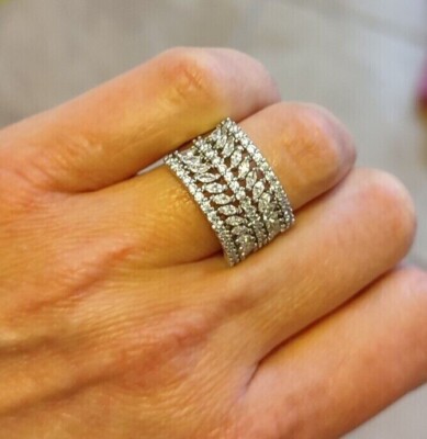 Full Eternity Band Ring 925 Sterling Silver Simulated Diamond Marquise For Women