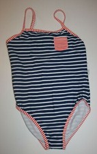 New Carter's Girls 1 piece 6X Swimsuit Blue White Stripes Red White Trim  Pocke