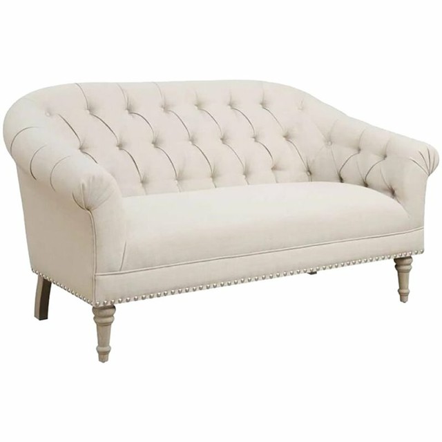 Coaster Tufted Loveseat In Natural And Weathered Gray For Sale Online