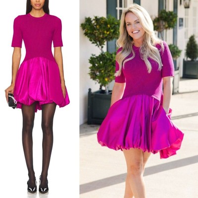 Jonathan Simkhai Kenny Magenta Pink Bubble Hem Knit Taffeta Mini Dress Size M