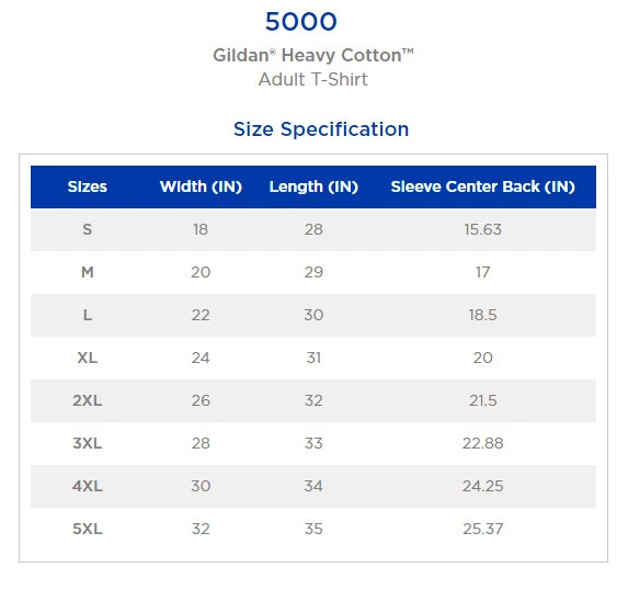 gildan heavy cotton size
