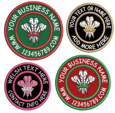 PERSONALISED WELSH FEATHERS EMBROIDERED SEW ON PATCH ANY BUSINESS TEXT & ADVERT