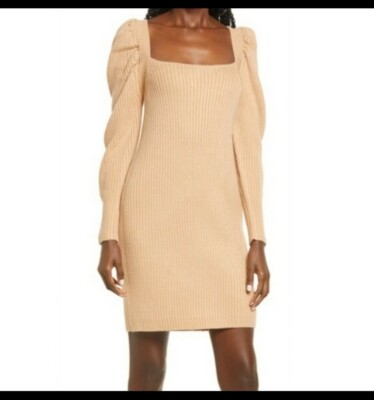 square neck tie back puff long sleeve sweater dress Maire January Tie Back Square Neck Sweater Dress