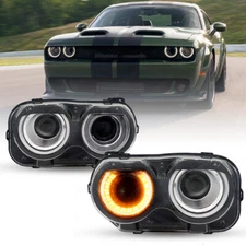 Pair LED Headlights Halogen Head lamps Projector for 2015-2023 Dodge Challenger