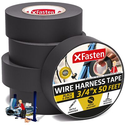 Wire Harness Tape 3/4-Inch by 50-Foot 5-Pack High Temp Wiring Loom Harness Se...