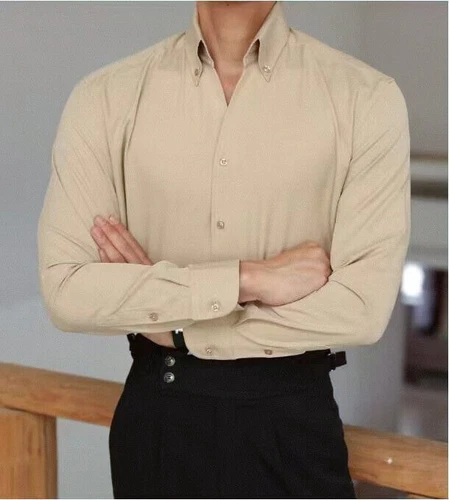 Französisches Hemd Herren Langarm Freizeit Slim Business Kleid Stehkragen Bluse - Bild 8 von 22