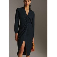 Anthropologie by v neck knot front midi dress in black size 8