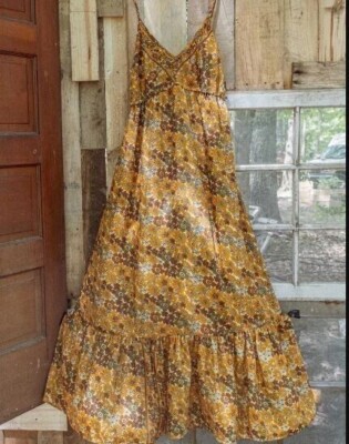 indian 5 PC Vintage Sari Silk maxi Beach Sundress Boho Gypsy Dress hippie