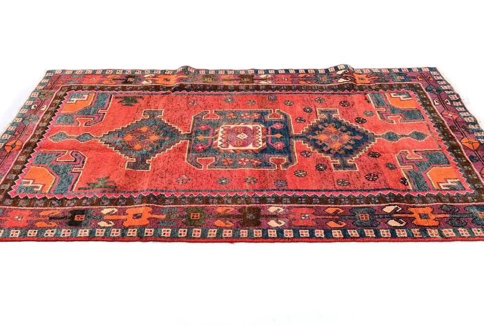 Alfombra oriental tribal roja rosa apagada alfombra de diseño boho de granja 4x7 pies Foto 4 de 4