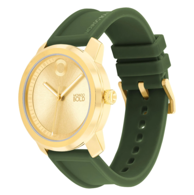 MOVADO BOLD 3601037 TREND PROPEL GOLD DIAL GREEN SILICONE STRAP
