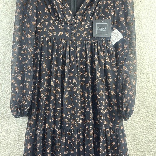 NWT Mac Duggal Womens Black Floral Long Sleeve Deep V-Neck Tiered Gown Size 2 - Picture 7 of 16