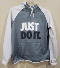 Nike Womens Therma Fit Just Do It Pullover Hoodie Sweatshirt Gray White Size L