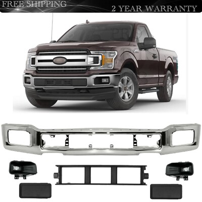 Front Bumper Face Bar Chrome & Fog Light Assembly Kit For 2018-2020 Ford F-150