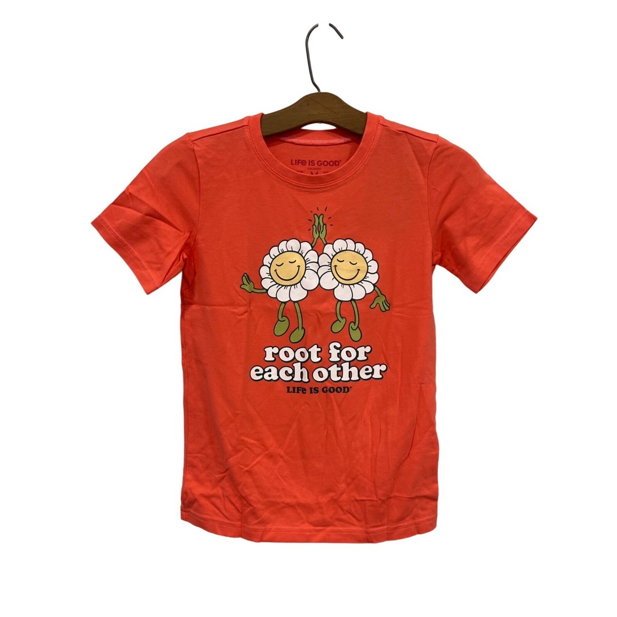 Life Is Good Root For Each Other Crusher Tee Kids Medium Mango