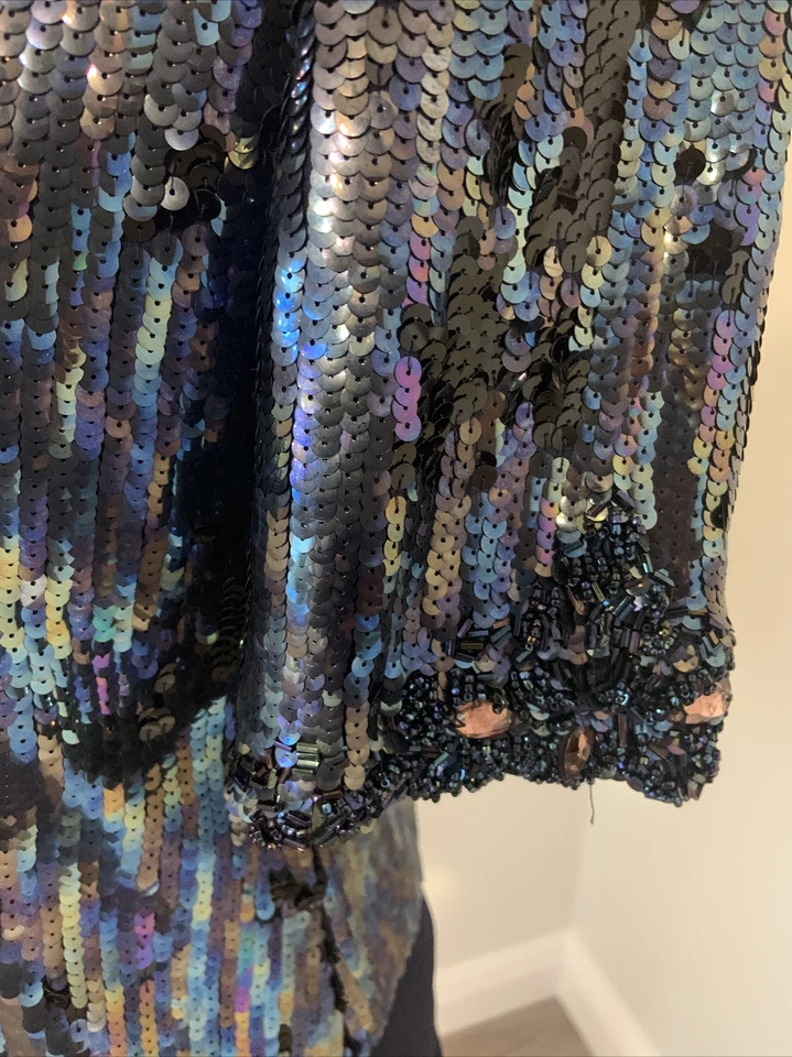 Precioso Top Bill Blass Lentejuelas Negro y Azul - Talla 10 Foto 3 de 4