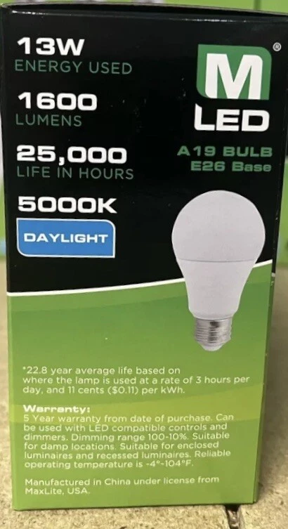 96 Pack Light Bulbs Maxlite 13w LED = 100 Watt Replace A19 Day Light 5000K 100w - Image 4 of 4