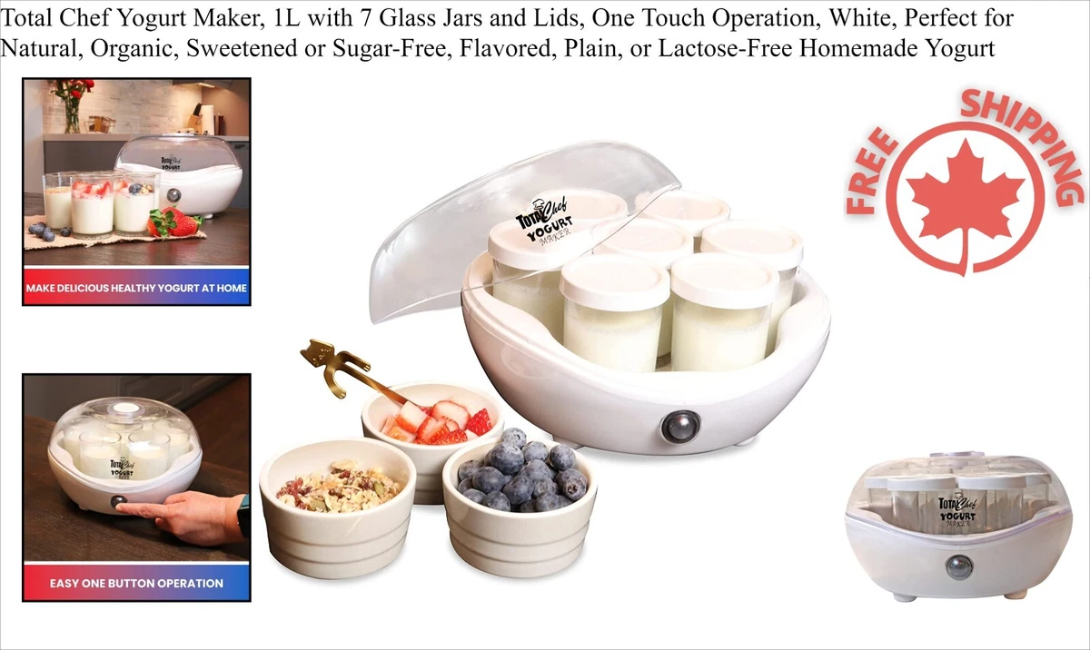 Total Chef Yogurt Maker 1L with 7 Glass Jars and Lids One Touch