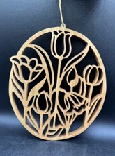 Wooden Floral Tulip Trivet Hanging Ornament Decor Cut Out Wood