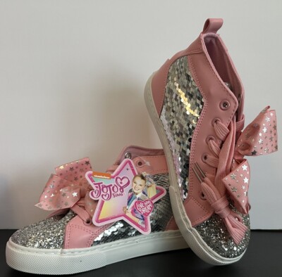 JOJO SIWA High Top Shoes Sneakers Pink White Silver ✨Glitter✨ Size New In  Box