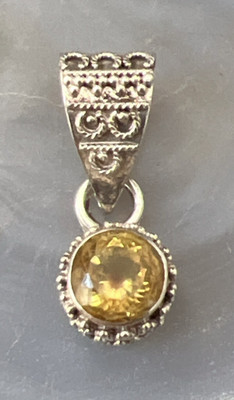 925 Sterling Silver Citrine Solitaire VTG Pendant ~ Monsoon MSMN ~ .75'' ~ 1.6g