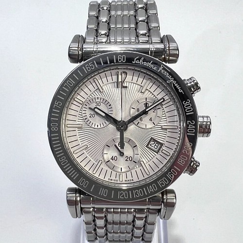 Salvatore Ferragamo Men Watch Chronograph Date Silver Dial Quartz K50Lcq 40Mm VH