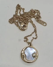 Victorian Trading Co 18K Mother of Pearl Crescent Moon & Stars Necklace 30B