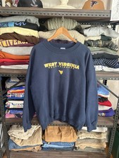 Vintage West Virginia Mountaineers Hoodie Mens L Sweatshirt Heavy Y2K  Blue